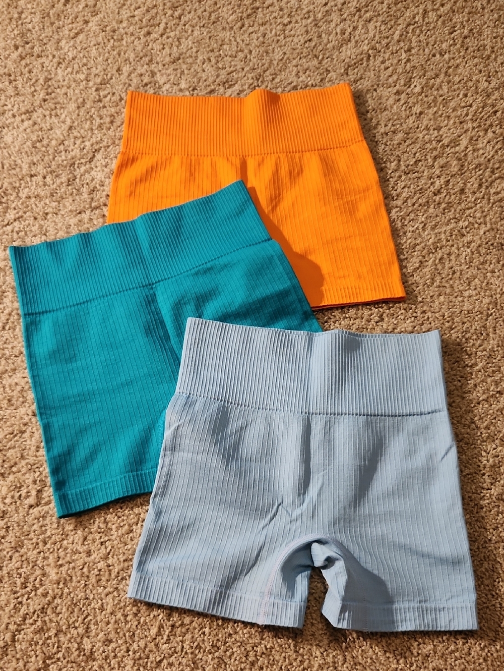 3-Pack Ribbed Womens Bike Shorts - Orange, Teal & Light Blue